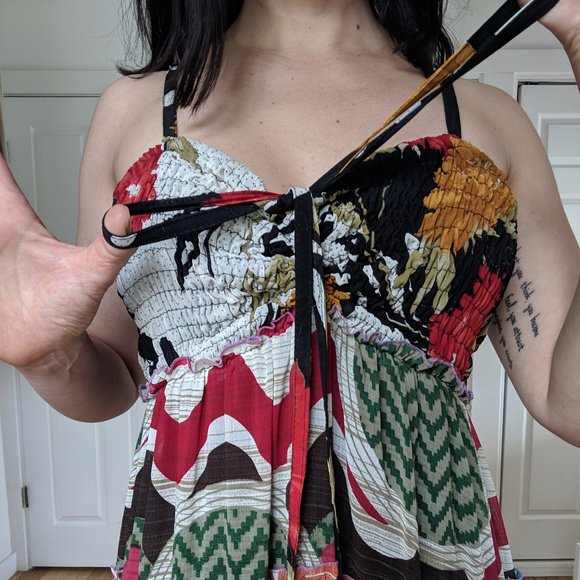 Patchwork, spaghetti straps, elastic, maxi dress - Picture 7 of 7